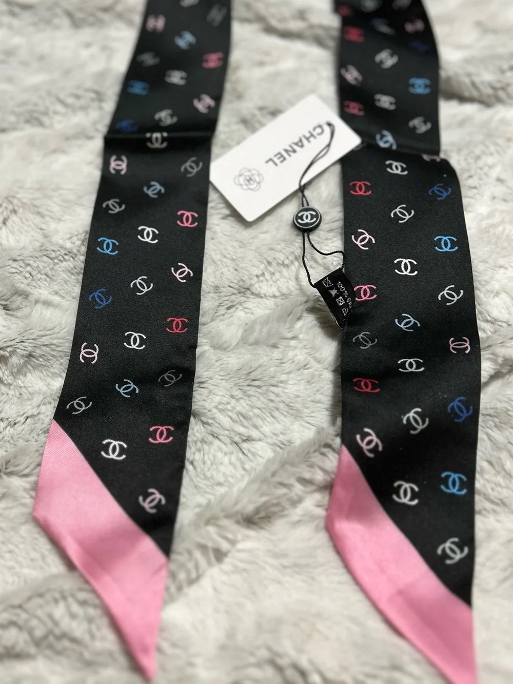 C Pink & Blue Logo Silk Twilly Scarf -